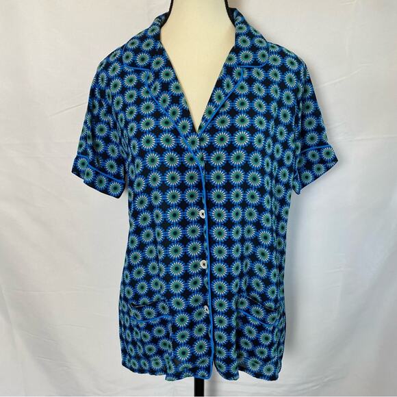 J.Crew Women's Retro Print Short Sleeve Button Up Shirt Size 6 Funky Sleep Top - Picture 1 of 10
